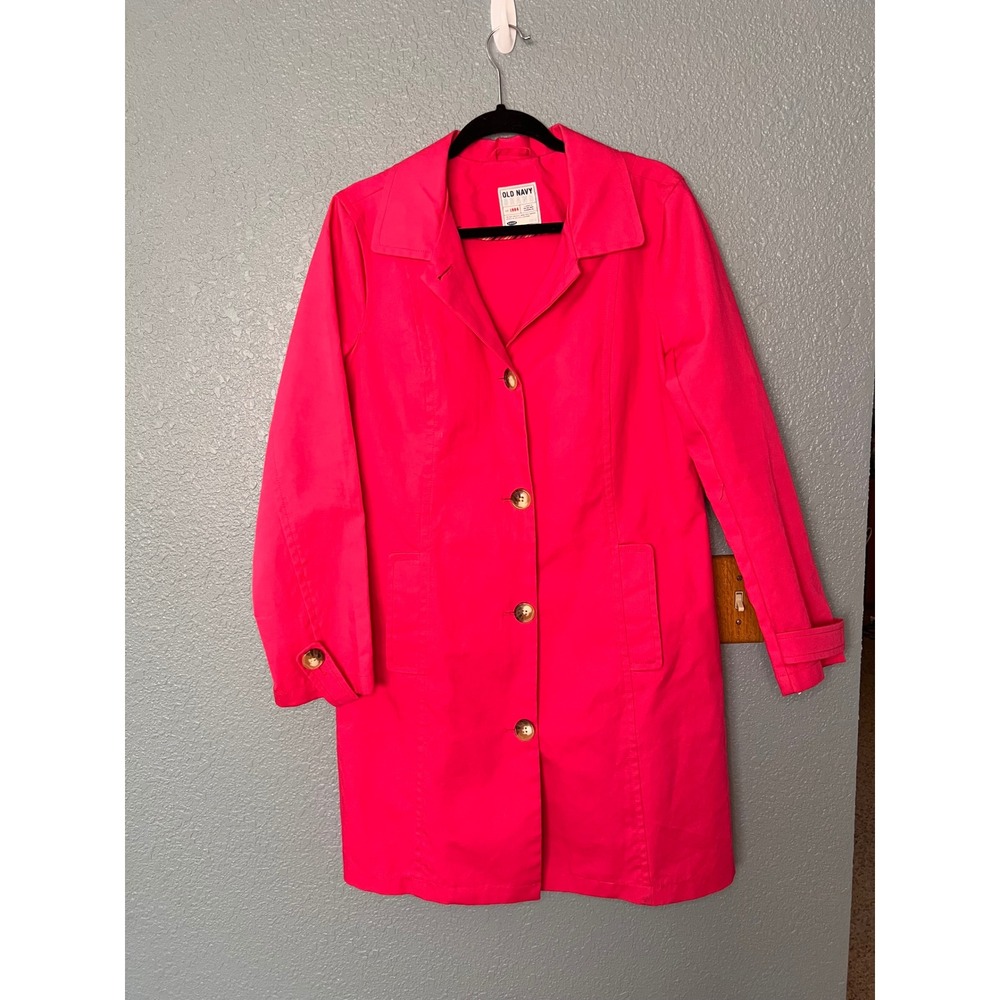 Old Navy Pink Trench Coat Button Front Mid Length Jacket Womens